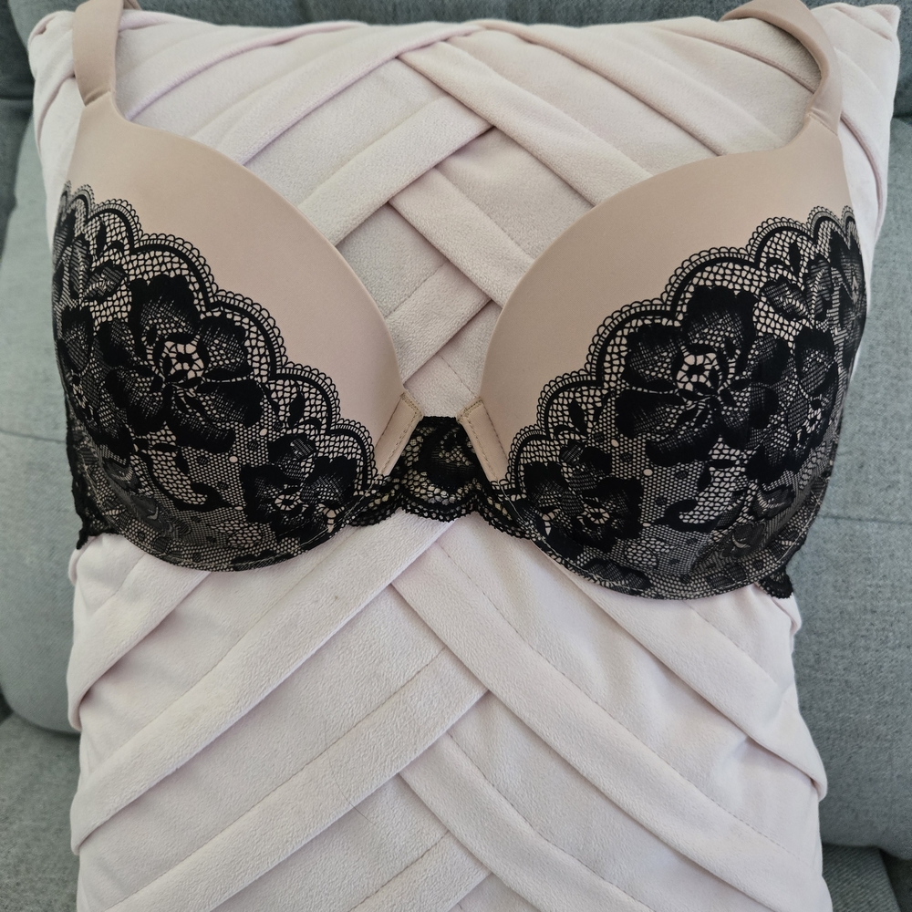 Soma Black Lace Overlay Bra in Tan